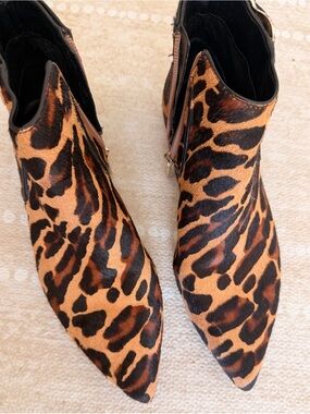Sole Society Leopard Print Pointed Toe Ankle Booties - Brown & Black